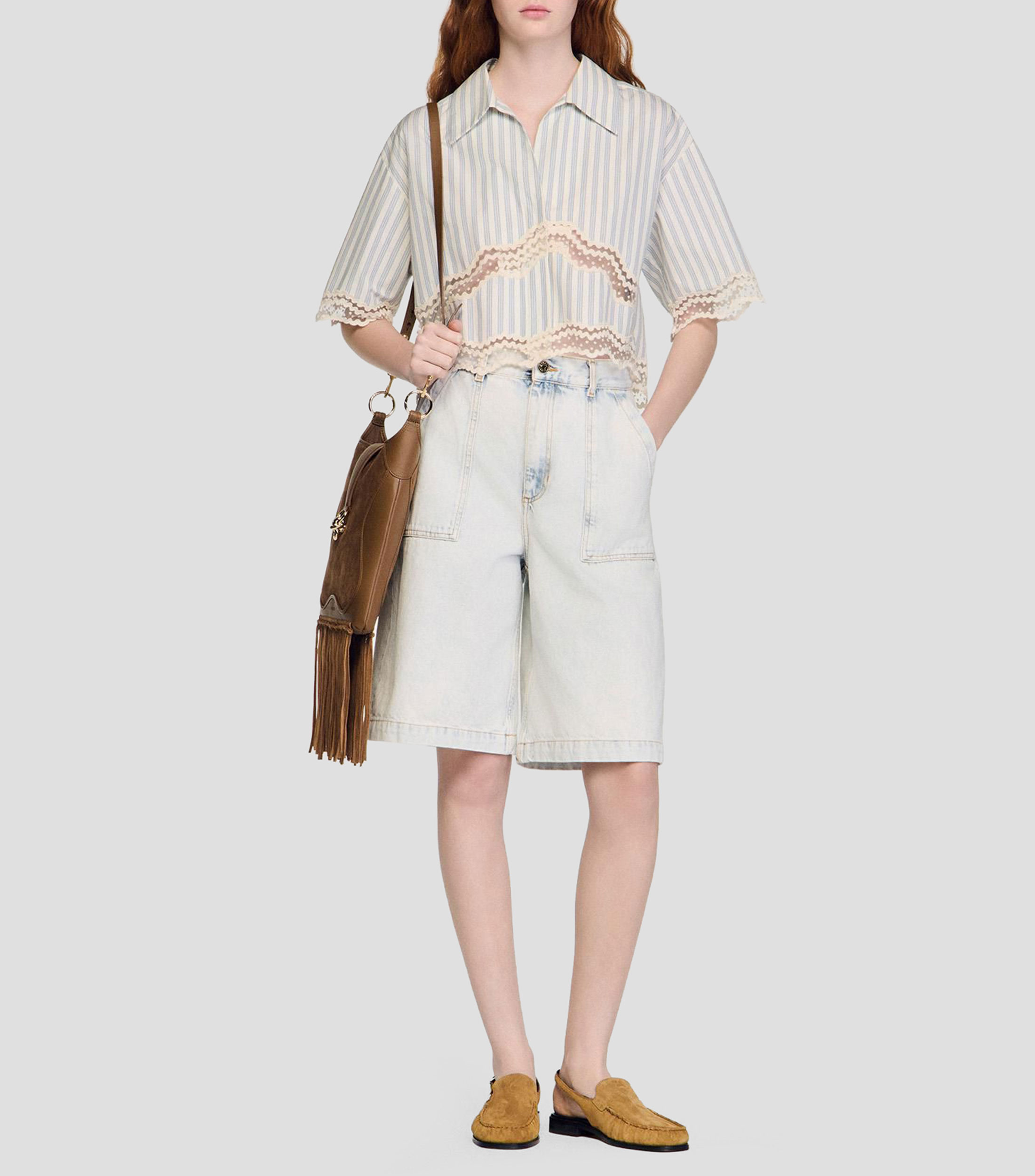 Camisa de rayas con manga corta Mujer